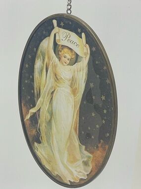Vintage Enesco Via Vermont Stained Glass Angel Brass Framed Sun-catcher Ornament